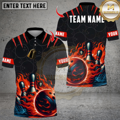 Maxcorners Flame Fire Bowling Multicolor Customized Name, Team Name 3D Shirts 9
