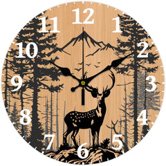 Maxcorners 12-inch Forest Deer Wall Clock, Non-Ticking, Battery Operated, Round Wall Clock for Home, Kitchen, Living Room, Bedroom, Office Decor TU3012