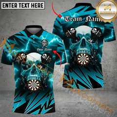Maxcorners Darts Skull & Arrow Thunder Lightning Multicolor Options Personalized Name, Team Name 3D Polo Shirt