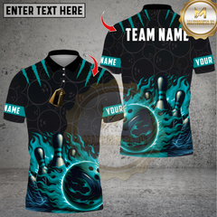 Maxcorners Flame Fire Bowling Multicolor Customized Name, Team Name 3D Shirts 9