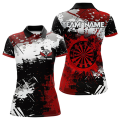 Maxcorners Red Grunge Paint Splash Dart Polo & Quarter Zip Custom Dart Shirts For Men Darts Team Jerseys