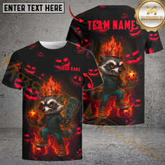 Maxcorners Pickleball Neon Raccoon Flame Crown Customized Name & Team Name 3D Shirts