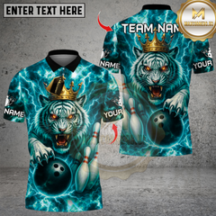 Maxcorners Bowling Thunder Lightning Tiger With Pin Design Multicolor Customized Name, Team Name 3D Shirts