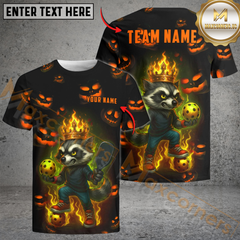 Maxcorners Pickleball Neon Raccoon Flame Crown Customized Name & Team Name 3D Shirts