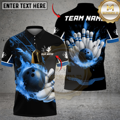 Maxcorners Bowling And Pins Flame Perfect Strike Customized Name, Team Name 3D Shirt (4 Colors)