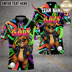 Maxcorners Cool Bear Golf Polo Shirt, Customized Name & Team Name 3D Shirts (4 Colors)