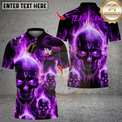 Maxcorners Bowling Flame Skull Team Design Multicolor Customized Name, Team Name 3D Shirts
