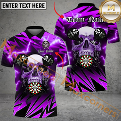 Maxcorners Darts Skull & Arrow Thunder Lightning Multicolor Options Personalized Name, Team Name 3D Polo Shirt