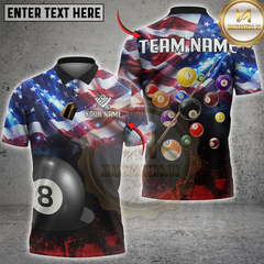 Maxcorners Billiard American Flag 8 Ball Pool Personalized Name 3D Unisex Shirt