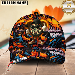 Maxcorners Darts Flaming Dartboard Attitude Graffiti Pattern Customized Name, Team Name 3D Shirt Personalized Name 3D Cap