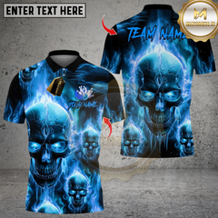 Maxcorners Bowling Flame Skull Team Design Multicolor Customized Name, Team Name 3D Shirts
