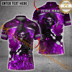 Maxcorners Custom Bowling Team Jersey, Skull Bowling With Flaming Ball and Pins Personalization Name And Team Name