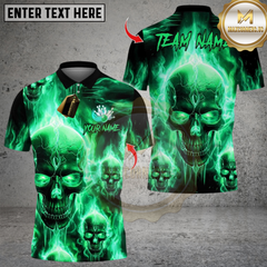 Maxcorners Bowling Flame Skull Team Design Multicolor Customized Name, Team Name 3D Shirts