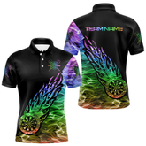 Maxcorners Colorful Rainbow Fire Flame Darts Polo & Quarter Zip Custom Dart Shirt For Men Dart Jerseys LM1605