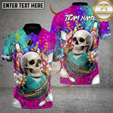 Maxcorners Bowling Skull Splash Strike Multicolor Customized Name Team Name 3D Shirts