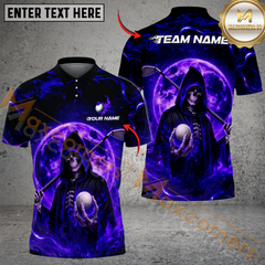 Maxcorners Grim Reaper Fire Golf Polo Shirt, Customized Name & Team Name 3D Shirts (4 Colors)