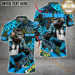 Maxcorners Graffiti Chimp Billiard Jersey Multicolor Option Customized Name, Team Name 3D Polo Shirt