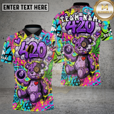 Maxcorners Billiards Shirts 420 Bear Graffiti Rainbow Multicolor Options Personalized Name, Team Name 3D Shirt (4 Colors)