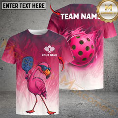 Maxcorners Flamingo Pickleball Personalized Name, Team Name Unisex Shirt