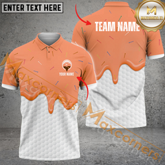 Maxcorners Golf Ice Cream Melting On Ball Cone Multicolor Option Customized Name, Team Name 3D Polo Shirt