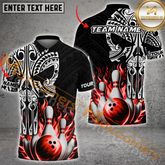 Maxcorners Flaming Skull Bowling Jersey For Team Multicolor Option Customized Name, Team Name 3D Polo Shirt