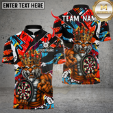 Maxcorners Personalized Name Dart Polo Shirt, Muscle Lion King With Dartboard Design ,Custom Team Shirt for Men, Gift for Darts Players