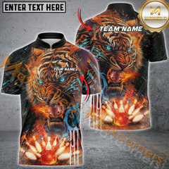 Maxcorners Striking Tiger Bowling Team Jersey Customized Name, Team Name 3D Polo Shirt