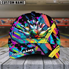 Maxcorners Bowling Graffiti Splash Paint Personalized Name 3D Cap