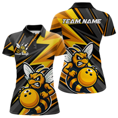 Maxcorners Custom Black And Yellow Bee Bowling Polo Shirts For Men, Bowling Team Uniform LM154