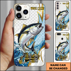 Maxcorners Tuna Fishing Phone Case Splash Water Gold Lightning Pattern Personalized Name Phone Case
