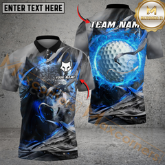 Maxcorners Wolf Golf Energy Polo Shirt Shirt, Customized Name & Team Name 3D Shirts (4 Colors)