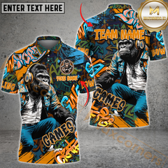 Maxcorners Graffiti Chimp Bowling Jersey Multicolor Option Customized Name, Team Name 3D Polo Shirt