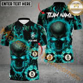 Maxcorners Ball 8 Skull Flame Billiard Jersey Multicolor Options Personalized Name, Team Name 3D Polo Shirt (4 Colors)