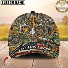 Maxcorners American Flag Buck Hunting Skull Personalized 3D Cap Printed Multicolor