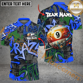 Maxcorners Billiard Ball 9 Colorful Graffiti Multicolor Options Personalized Name, Team Name 3D Polo Shirt (4 Colors)