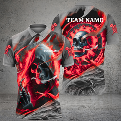 Maxcorners Darts Skull Customized Name, Team Name 3D Polo Shirt