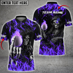 Maxcorners Golf Fire Skull Reaper Multicolor Option Customized Name, Team Name 3D Polo Shirt