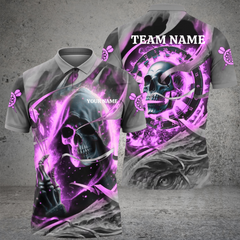 Maxcorners Darts Skull Customized Name, Team Name 3D Polo Shirt
