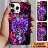 Maxcorners Billiards 420 Purple Bear 8 Ball Smoke Graffiti Personalized Name Phone Case