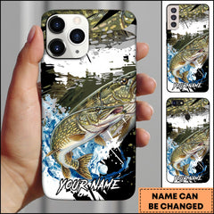 Maxcorners Pike Fishing Phone Case Abstract Splash Modern Art Personalized Name 3D Phone Case