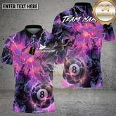 Maxcorners Billiards Shirt Purple Lightning Storm 8 Ball Multicolor Options Personalized Name, Team Name 3D Shirt (4 Colors)