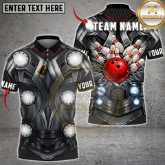 Maxcorners Bowling Futuristic Armor Red Bowling Ball Impact Personalized Name 3D Unisex Shirt