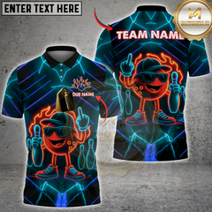 Maxcorners Bowling Neon Flame Multicolor Customized Name, Team Name 3D Shirts
