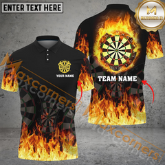 Maxcorners Darts Fire Flame Multicolor Option Customized Name, Team Name 3D Polo Shirt