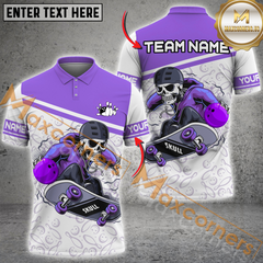 Maxcorners Skateboarding Skeleton Bowling Jersey Multicolor Option Customized Name, Team Name 3D Polo Shirt