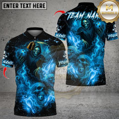 Maxcorners Bowling Flame Reaper And Fire Skull Design Multicolor Customized Name, Team Name 3D Shirts