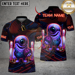 Maxcorners Bowling Neon Monster with Bowling Ball and Pins Multicolor Customized Name, Team Name 3D Shirts