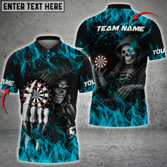 Maxcorners Darts Fire Skull Reaper Mutilcolor Options Personalized Name, Team Name 3D Polo Shirt