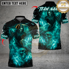 Maxcorners Bowling Flame Reaper And Fire Skull Design Multicolor Customized Name, Team Name 3D Shirts