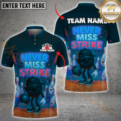 Maxcorners Bowling Funny Ball Never Miss Strike Multicolor Customized Name, Team Name 3D Shirts